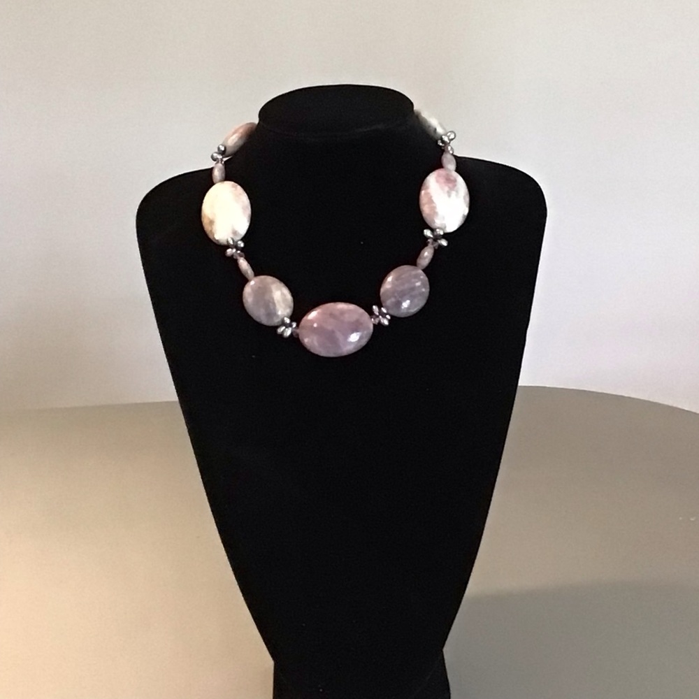 Lavender Stone and Silver Beaded Necklace